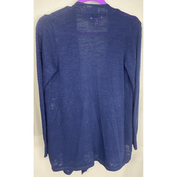 Lilly Pulitzer Sweater Cardigan Womens Large Navy Tatum Open Fringe Boho Light - Picture 3 of 10